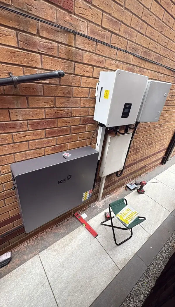 Fox ESS battery and inverter going in on a brick wall