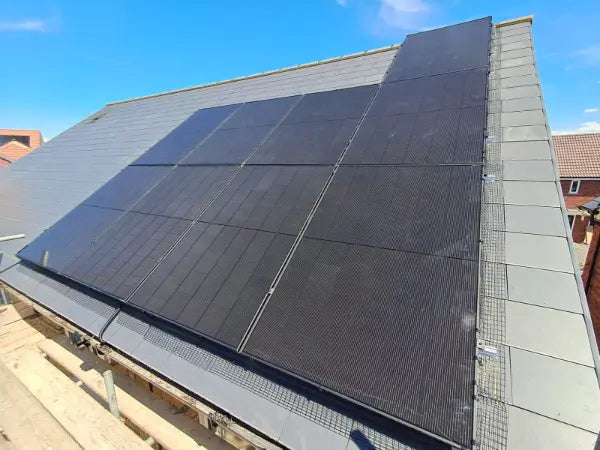 Panels on a slate roof, from the scaffold